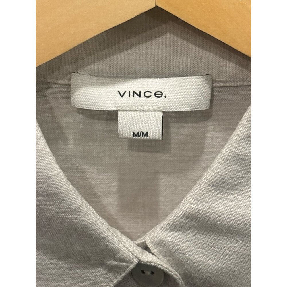 Vince Linen Blend Button Down Shirt Beige Long Sleeve Womens M - Picture 3 of 8